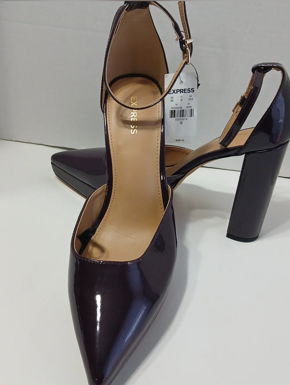 Express Patent Ankle-Strap Platform Pumps in Dark‎ Plum